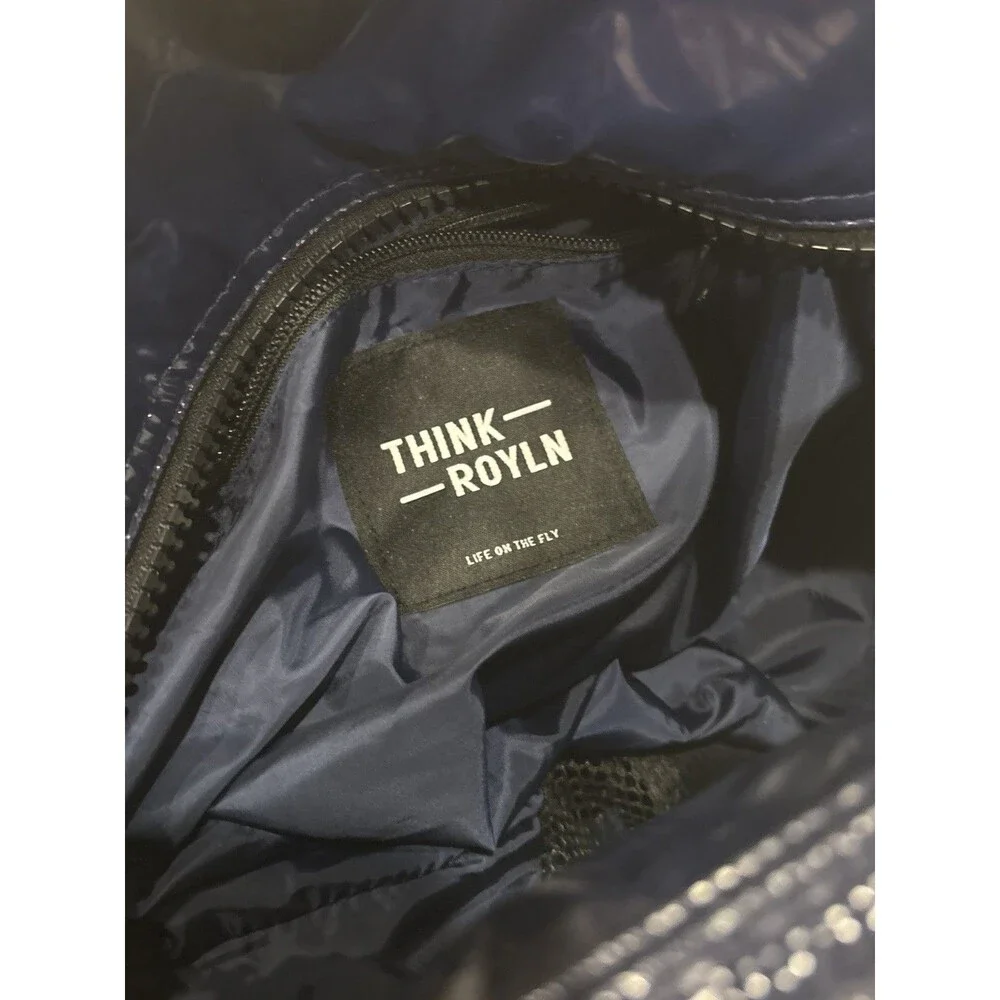 Think Royln Blue Patent Wingman Large Tote Bag Crossbody Preppy Quiet Luxury New